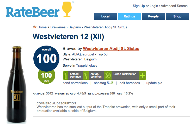 La bière trappiste Westvleteren 12 (XII), la meilleure du monde selon le site RateBeer.com