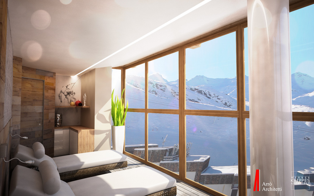 L’hôtel comptera un vaste spa L’Occitane de 400 mètres carrés, avec vue panoramique sur les sommets des Alpes