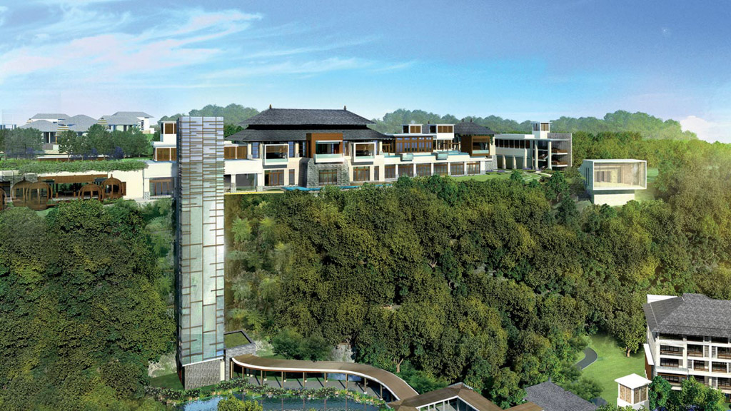 The Ritz-Carlton Bali - Un ascenseur vitré permet de relier le resort à la plage, 70 mètres plus bas