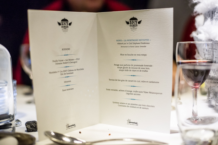 Sky Diner dans le téléphérique Vanoise Express - Le menu du dîner