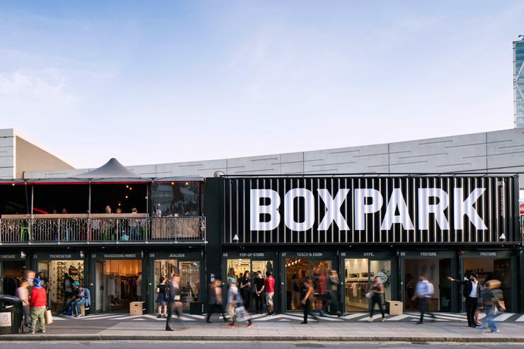 BOXPARK Shoreditch - Vue du pop-up mall depuis la rue