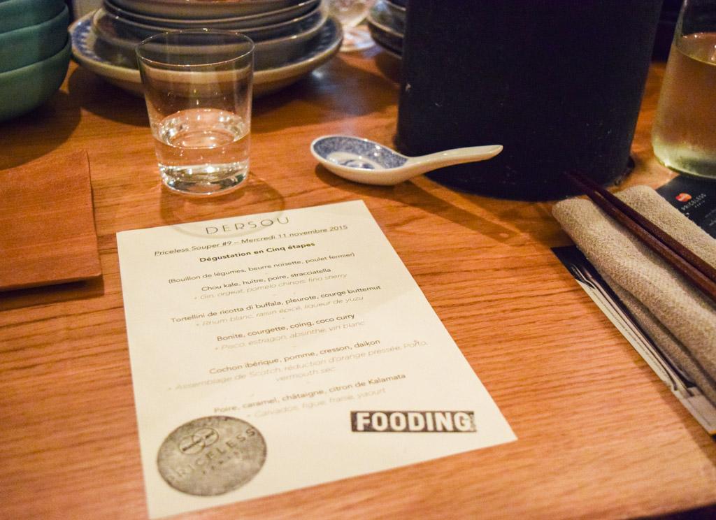 Le menu du Dersou le soir du Priceless Souper du Fooding © Yonder.fr