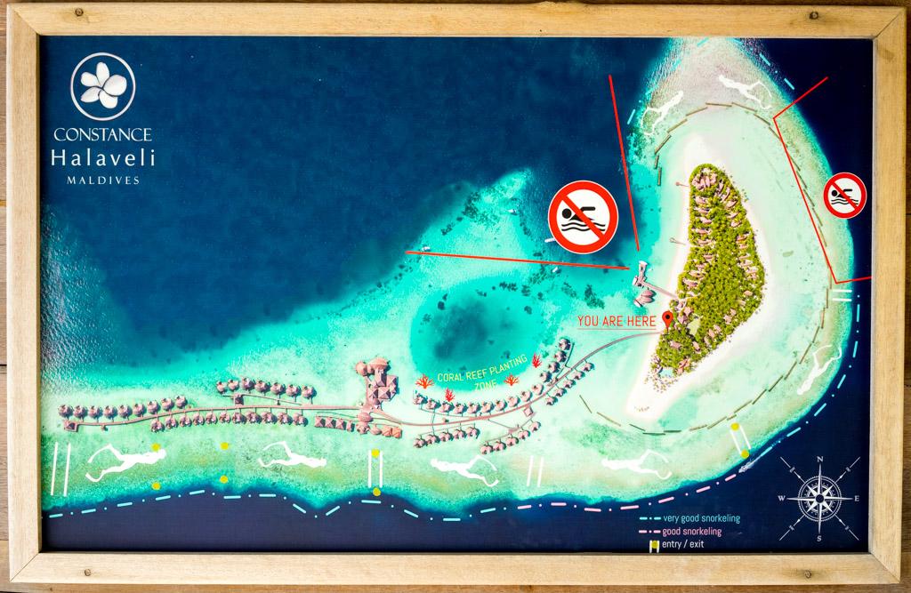 Un plan permet aux hôtes de se repérer sur l’île où est installé le Constance Halaveli © Yonder.fr