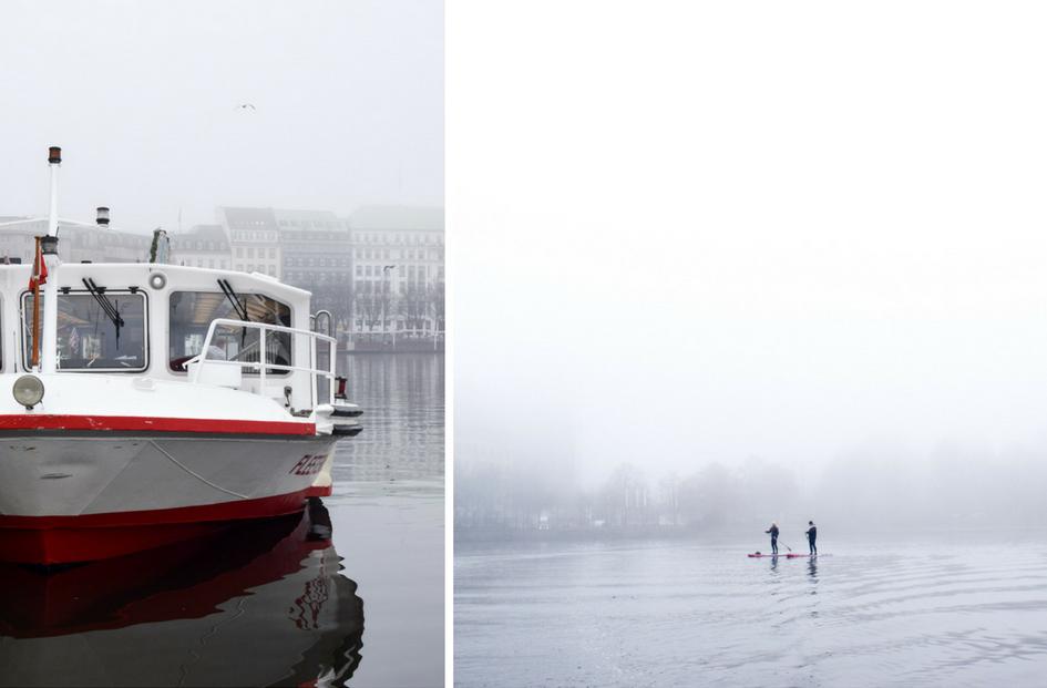 Balade en bateau sur l’Alster, un jour de brouillard épais © YONDER.fr
