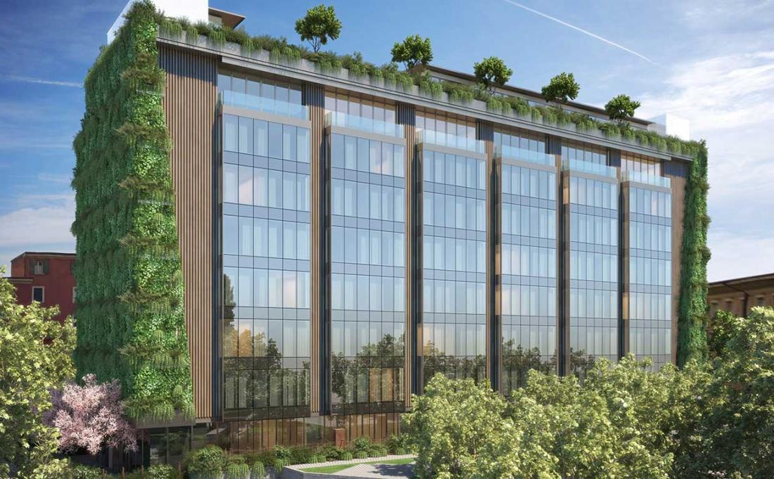 Dans le quartier en pleine ébullition de Porta Volta, le VIU se distingue par sa façade vitrée et son jardin vertical