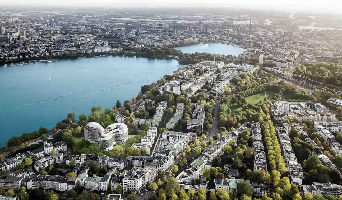 Le nouvel hôtel de luxe le plus attendu d’Allemagne se situe dans une zone verdoyante, sur les rives de l’Alster à Hambourg