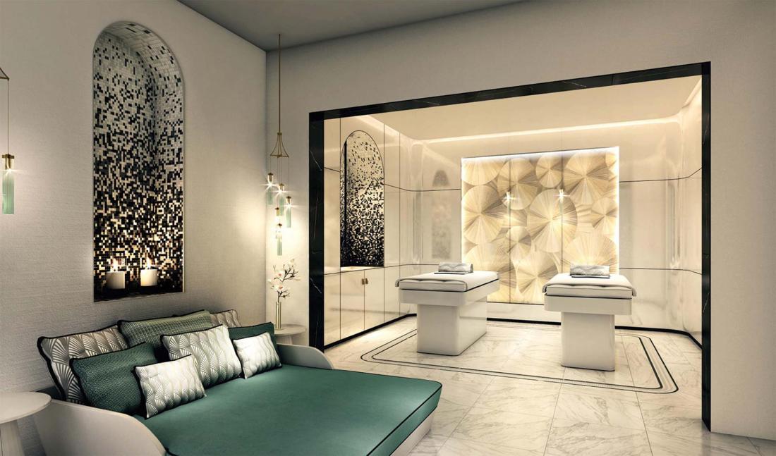 Son spa ORIA, écrin de relaxation de 600 m2, profite de 6 cabines dont 2 suites avec bains à remous privés