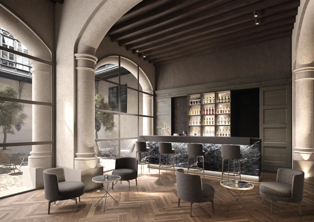 Le bar, un vaste espace aux lignes contemporaines
