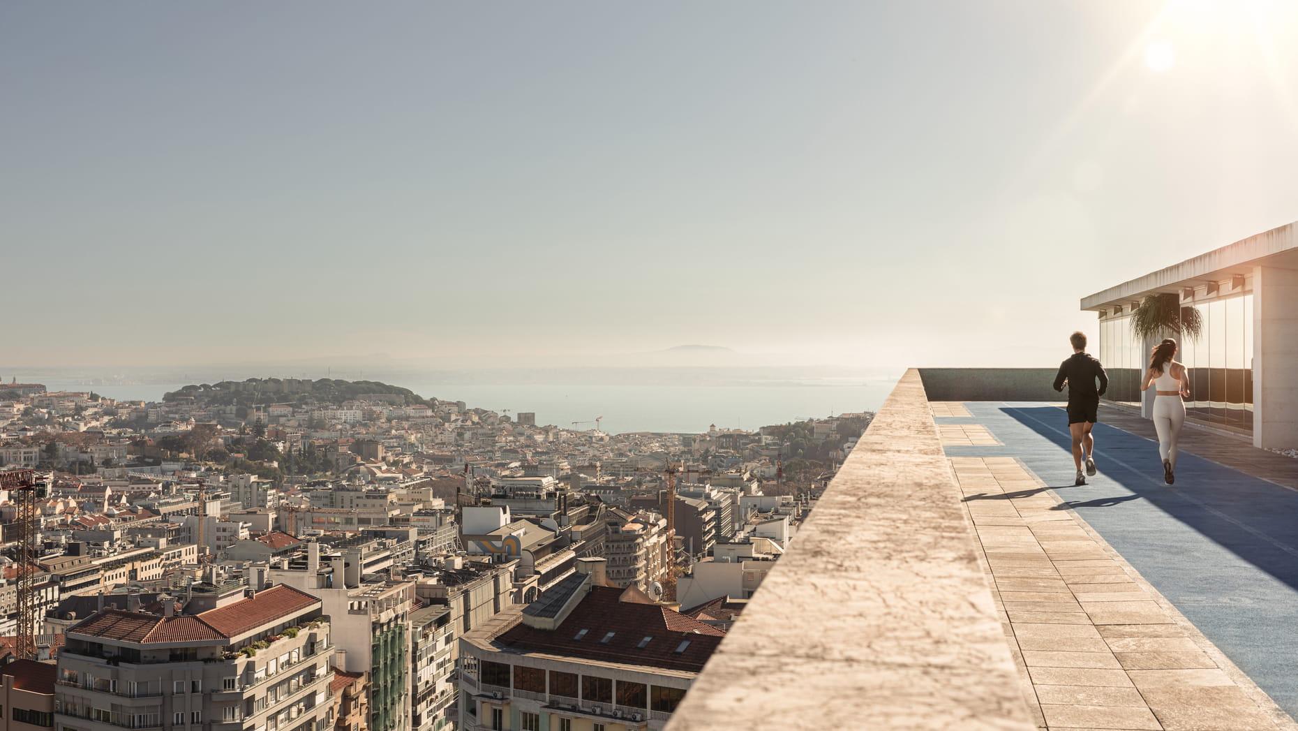 La piste de jogging extérieure avec une vue imprenable sur Lisbonne © Four Seasons
