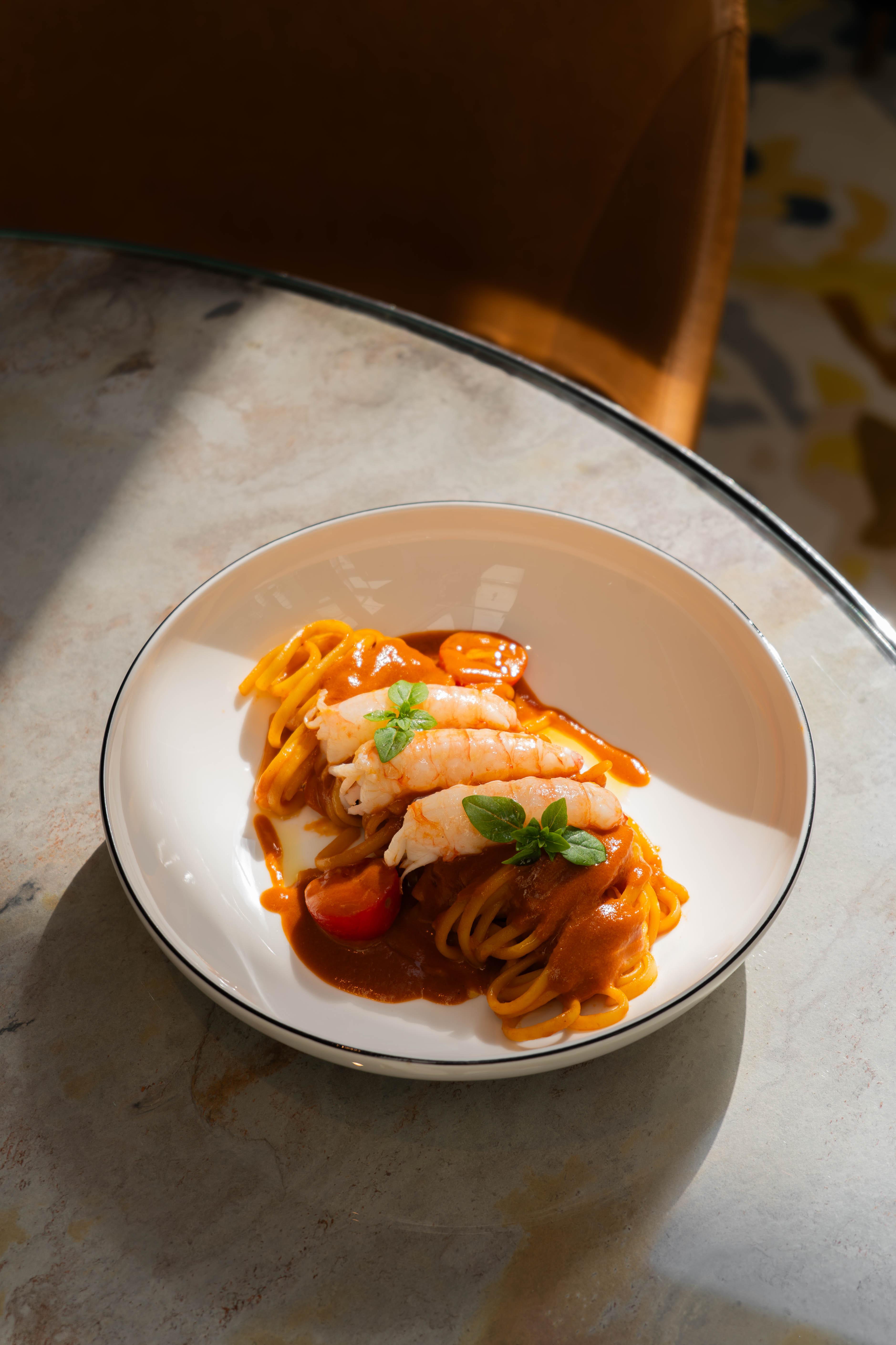 Les linguine à la bisque de langoustine 