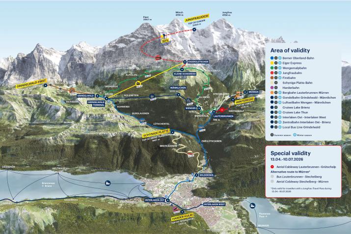 Le domaine couvert par le Jungfrau Pass © Jungfraubahnen