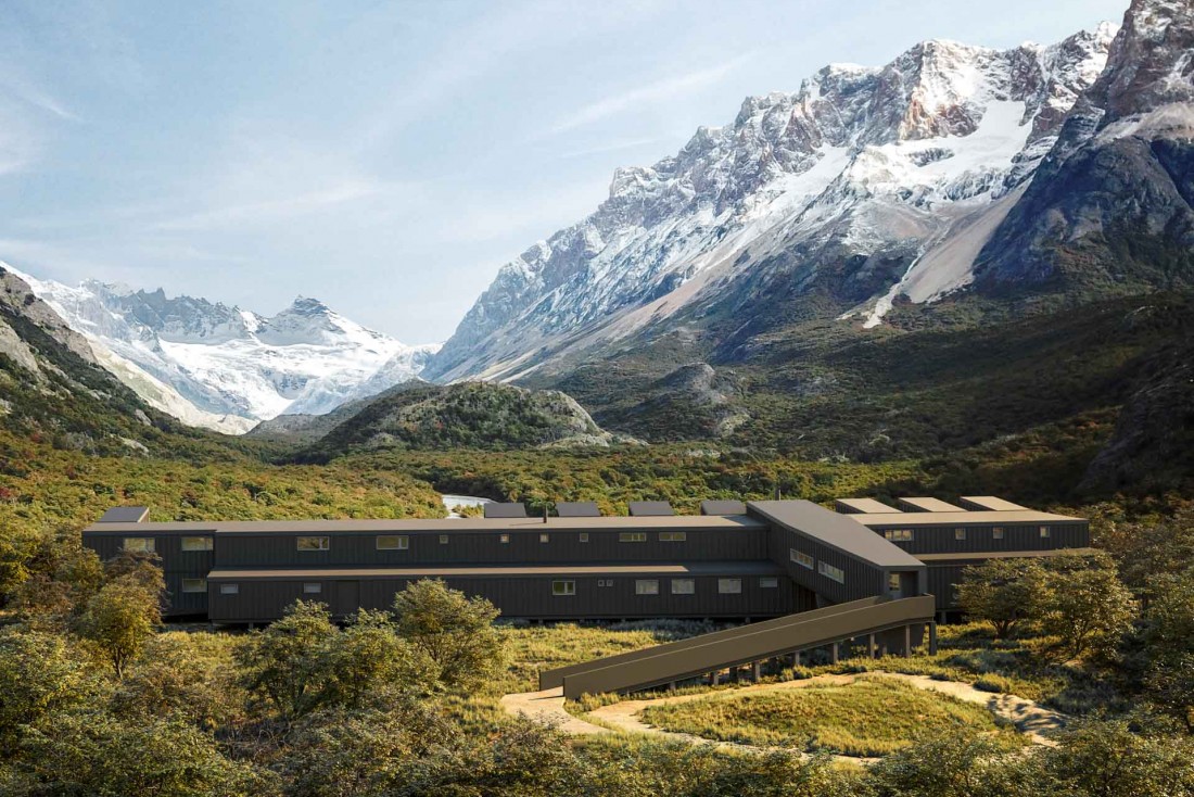 Dominant la rivière Eléctrico et le glacier Marconi, explora El Chaltén ouvrira ses portes fin 2020