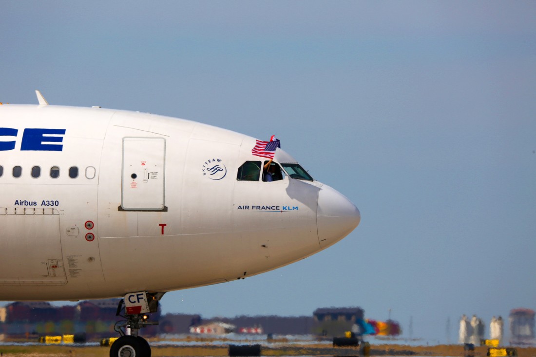 Arrivée à Dallas de l'A330 d'Air France à l'occasion du vol inaugural de la ligne © DR
