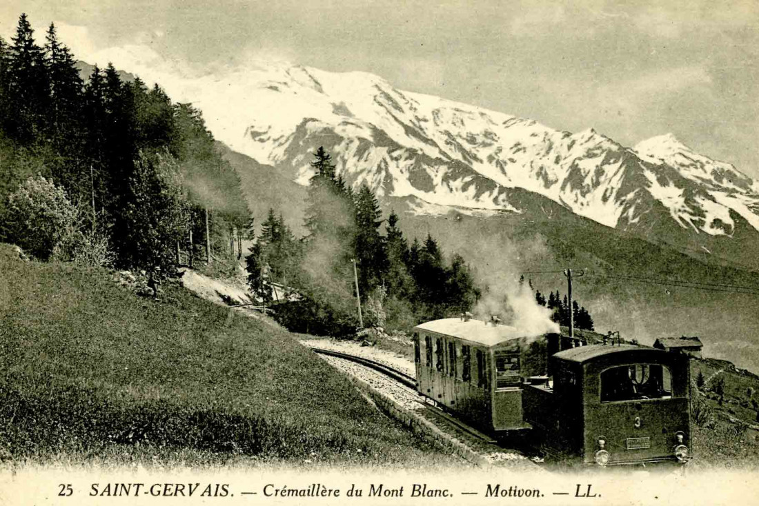 Carte postale d'archive du TMB aux abords du hameau de Motivon © Fonds Jean-Paul Gay / coll. Mairie St Gervais