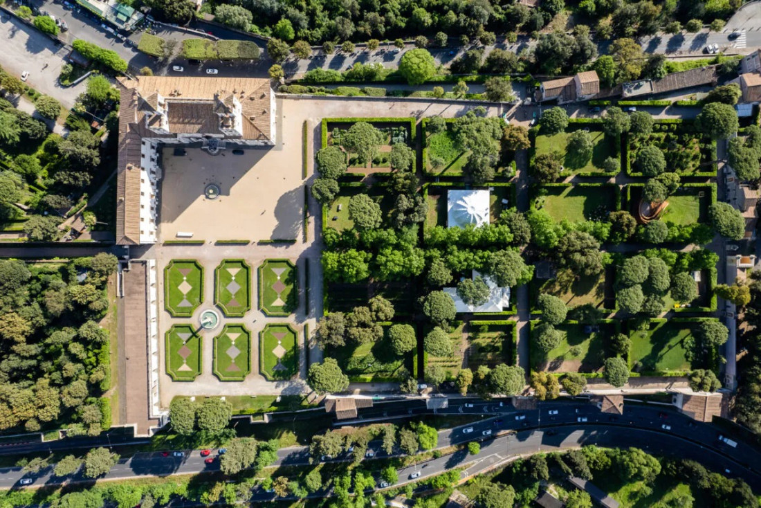 Villa Médicis et jardins du Pincio vus du ciel © Villa Médicis