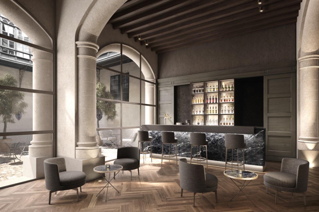 Le bar du Sant Francesc Hotel Singular à Palma, un havre de paix et d'élégance contemporaine