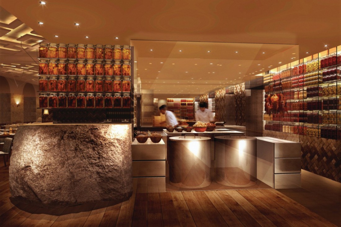 Le design du tout nouveau restaurant AZIA a été imaginé par le célèbre studio tokyoïte SuperPotato