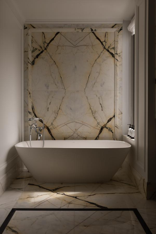 Corinthia Grand Hotel Astoria Brussels | La salle de bain de la suite Grand Masters, l’un des 5 penthouses de l’hôtel © Corinthia Hotels Corinthia Grand Hotel Astoria Brussels | La salle de bain de la suite Grand Masters, l'un des 5 penthouses de l'hôtel © Corinthia Hotels