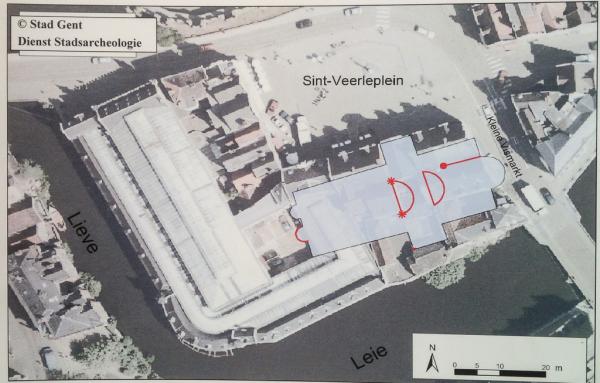 Emplacement hypothétique de l’église originale. © Service archéologique de la ville de Gand.