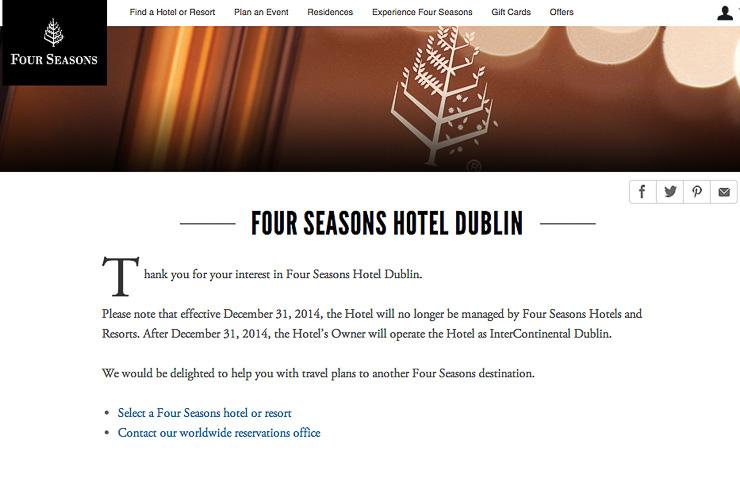 Bye-bye le Four Seasons Dublin, repris par InterContinental
